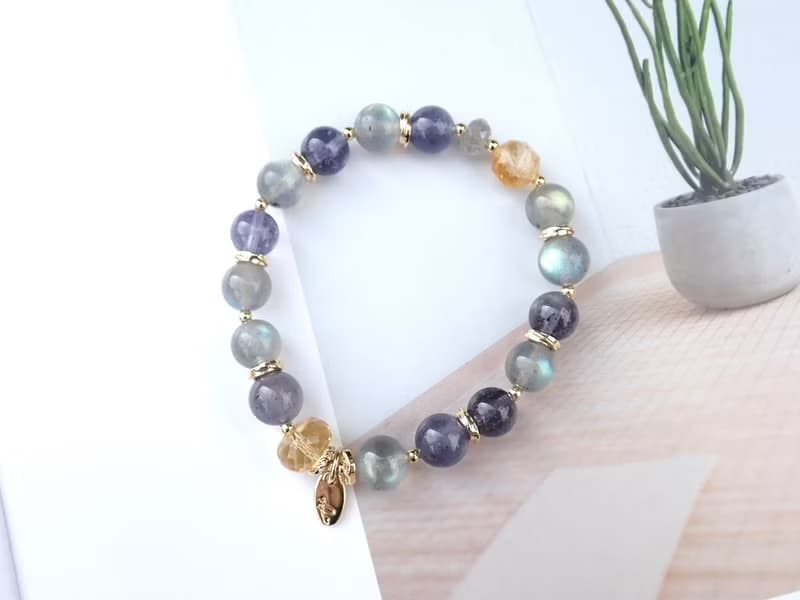 星耀引金//拉長石錦清石堇青石黃水晶手鍊