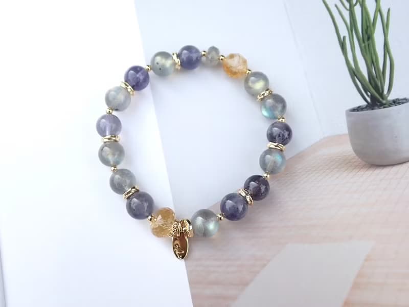星耀引金//拉長石錦清石堇青石黃水晶手鍊