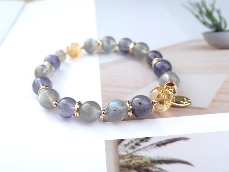 星耀引金//拉長石錦清石堇青石黃水晶手鍊