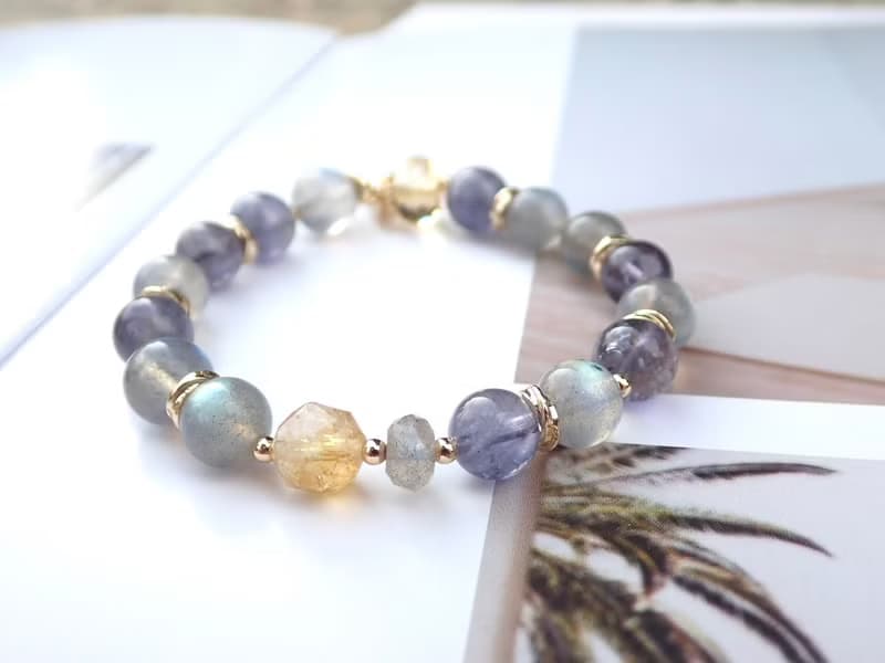 星耀引金//拉長石錦清石堇青石黃水晶手鍊