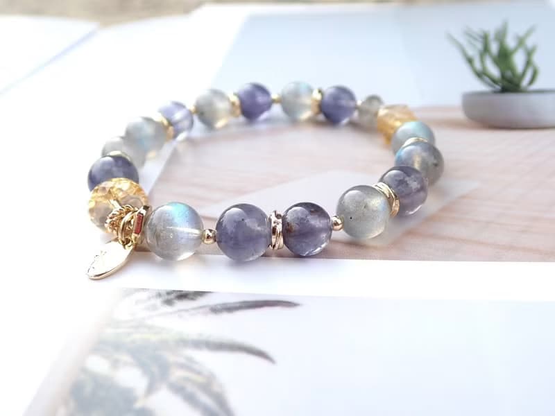 星耀引金//拉長石錦清石堇青石黃水晶手鍊