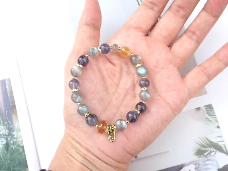 星耀引金//拉長石錦清石堇青石黃水晶手鍊