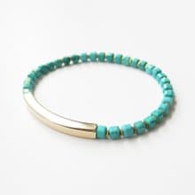 キューブカットターコイズとデザインパイプのブレスレット