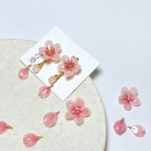 【若桑】昭和櫻。櫻花/粉水晶耳環。3月誕生花