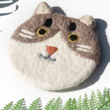 情人節禮物 聖誕交換禮物 森林系羊毛氈杯墊 動物杯墊-貓咪吸水墊