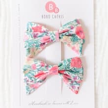 英國LIBERTY FABRICS蝴蝶結手工兒童波波髮夾2入 - Florence May