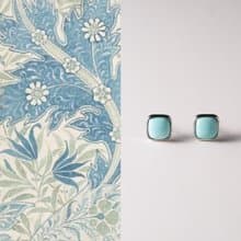 原創瓷月天然原礦綠松石耳環s925方形氣質銀耳環