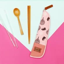 獨創布花棉麻餐具袋:櫻花粉:(叢林躲貓貓)環保餐具/減塑/畢業季