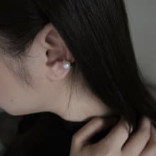 925純銀 寬版鍛敲紋 淡水珍珠 耳骨夾 耳環 免費送禮包裝