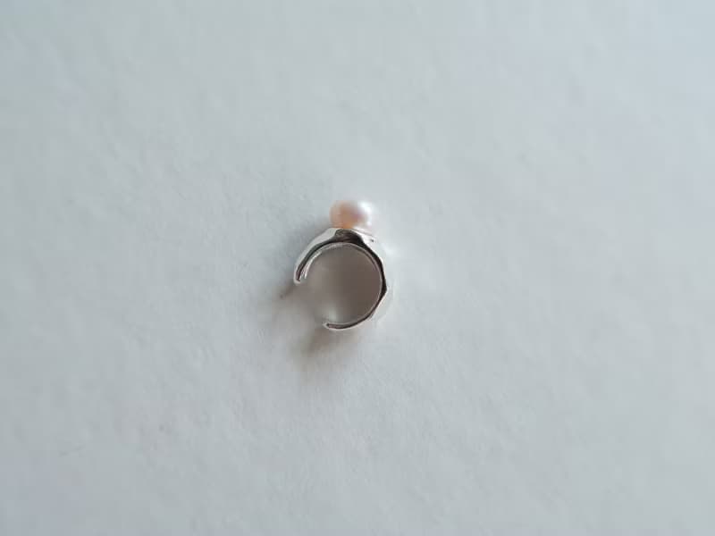 925純銀 寬版鍛敲紋 淡水珍珠 耳骨夾 耳環 免費送禮包裝