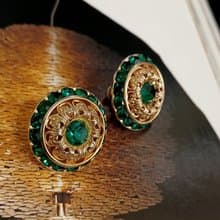 vintage jewelry  華麗宮廷風綠萊茵鑽 夾式耳環