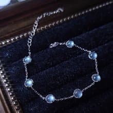 |夢幻小燈泡|A貨翡翠冰玻藍剛蛋面5.5mm純銀鍍18k多顆款手鏈