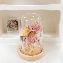 永生花夜燈玻璃罩-粉黃系 擴香 開幕 生日禮物 yuflorist
