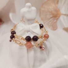 星落琥珀  紅石榴石 橙月光 紅膠花  雙圈手鍊