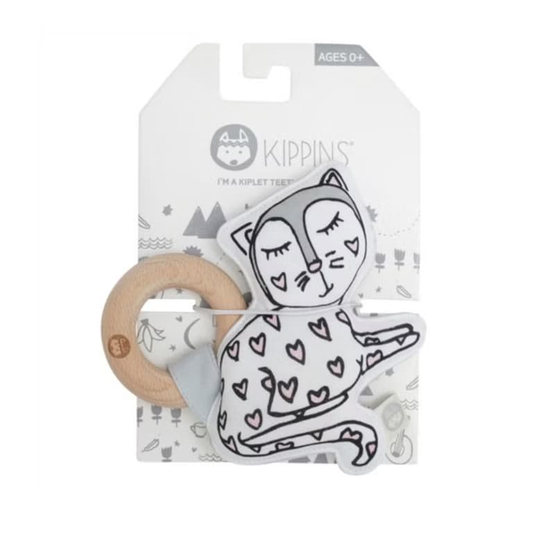 澳洲Kippins有機棉櫸木固齒器 – 凱蒂小貓(KITTY KIPLET RATTLE)