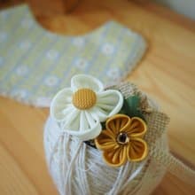 手作白色布花拼小黃花嬰兒女童頭飾 適合百日宴彌月拍攝家庭照