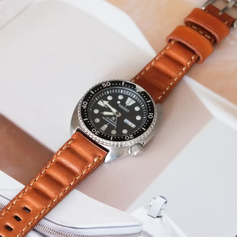 Leather watch strap, Chocolate model tan, brown and black, size 20 mm. 22 mm. 24