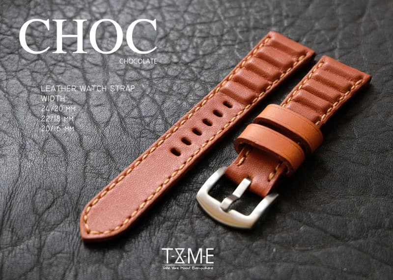 Leather watch strap, Chocolate model tan, brown and black, size 20 mm. 22 mm. 24