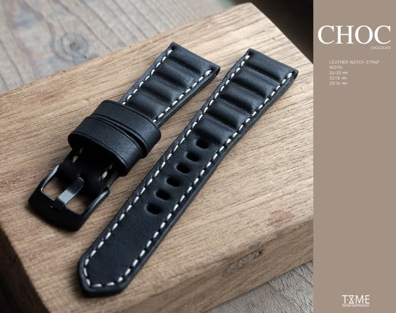 Leather watch strap, Chocolate model tan, brown and black, size 20 mm. 22 mm. 24