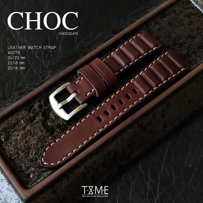 Leather watch strap, Chocolate model tan, brown and black, size 20 mm. 22 mm. 24