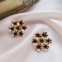 美國西洋古董飾品 / coro祖母綠萊茵花簇團古董夾式耳環 復古首飾