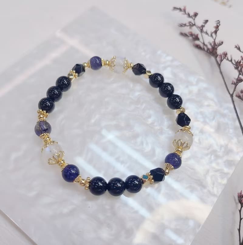 堇青 黑曜石 月光石 || 克制欲望 愛情姻緣 舒壓 防小人 水晶手鍊
