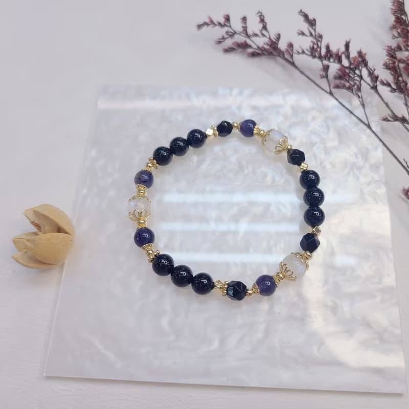 堇青 黑曜石 月光石 || 克制欲望 愛情姻緣 舒壓 防小人 水晶手鍊