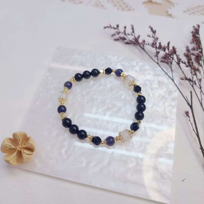 堇青 黑曜石 月光石 || 克制欲望 愛情姻緣 舒壓 防小人 水晶手鍊