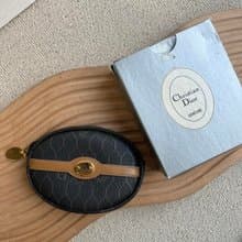 中古Christian Dior深灰色蜂巢零錢包