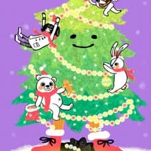 黑白好朋友插畫-聖誕樹可愛小動畫-GIF檔+影片檔