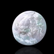 飄綠花翡翠下山虎虎牌項鍊 | 天然緬甸玉A貨翡翠 | 送禮