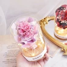 康乃馨玫瑰花束玻璃罩 康乃韾 永生花 乾燥花 夜燈 母親節禮盒聖