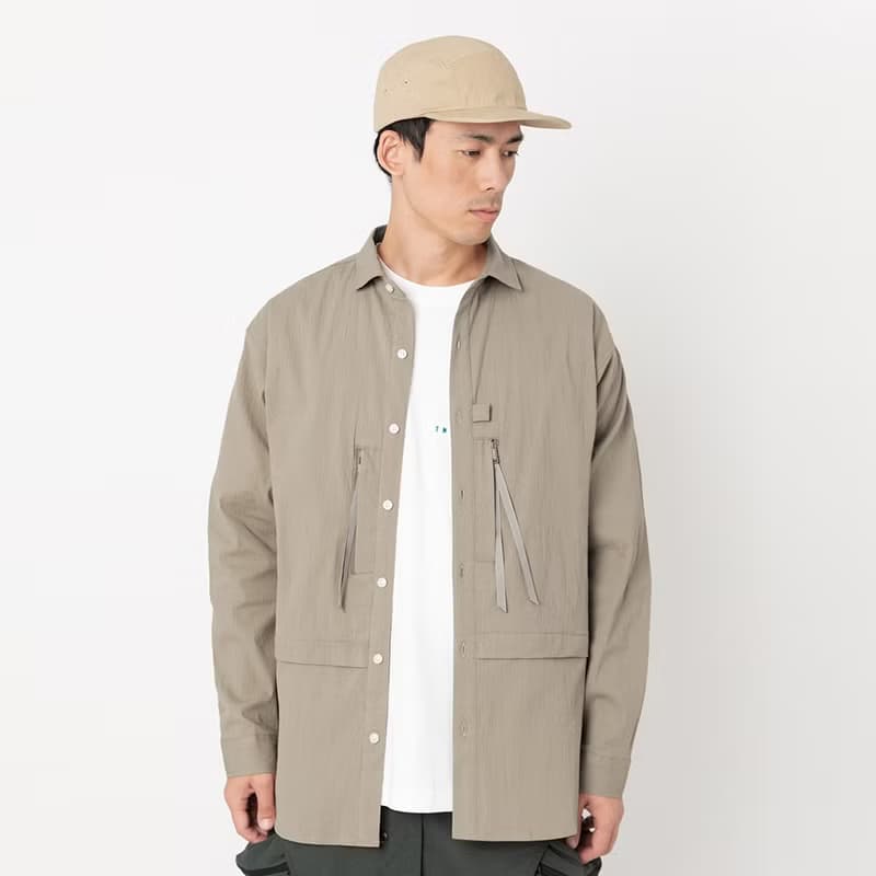 Wide Spread Collar Shirt長袖寬松襯衫 卡其色 皺褶布料