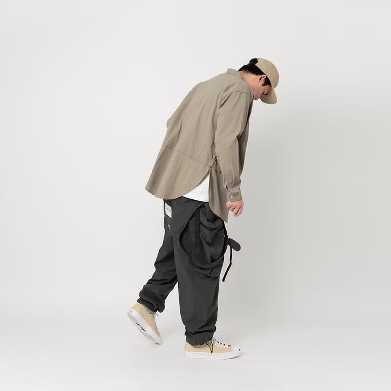Wide Spread Collar Shirt長袖寬松襯衫 卡其色 皺褶布料