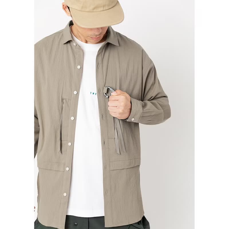 Wide Spread Collar Shirt長袖寬松襯衫 卡其色 皺褶布料