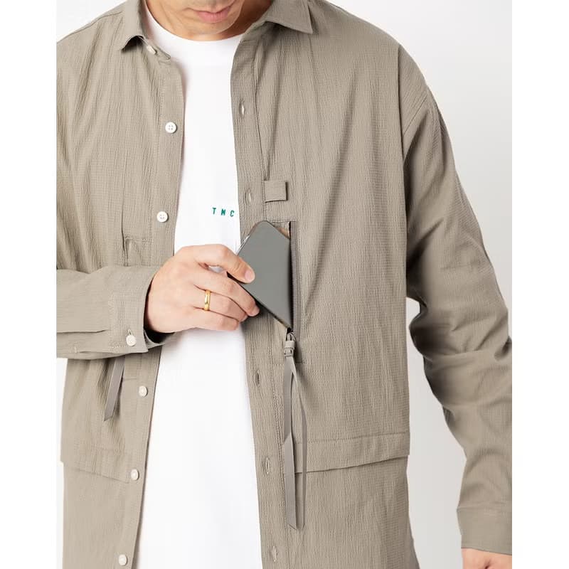 Wide Spread Collar Shirt長袖寬松襯衫 卡其色 皺褶布料