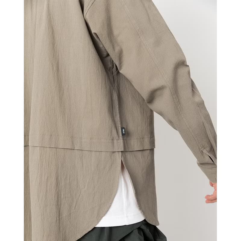 Wide Spread Collar Shirt長袖寬松襯衫 卡其色 皺褶布料