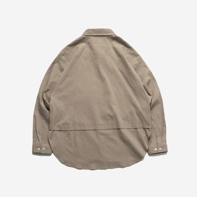 Wide Spread Collar Shirt長袖寬松襯衫 卡其色 皺褶布料