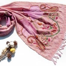 喀什米爾Cashmere/水煮羊毛披肩/針織圍巾/刺繡圍巾/羊絨披巾-花