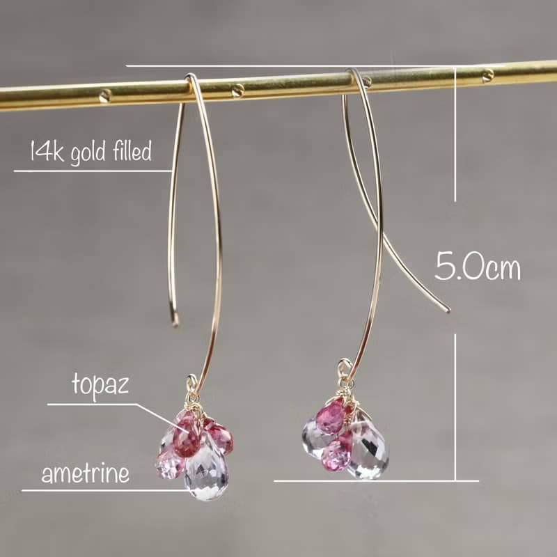 14kgf-pink chilly tears pierced earrings & short necklace(ajustable chain)