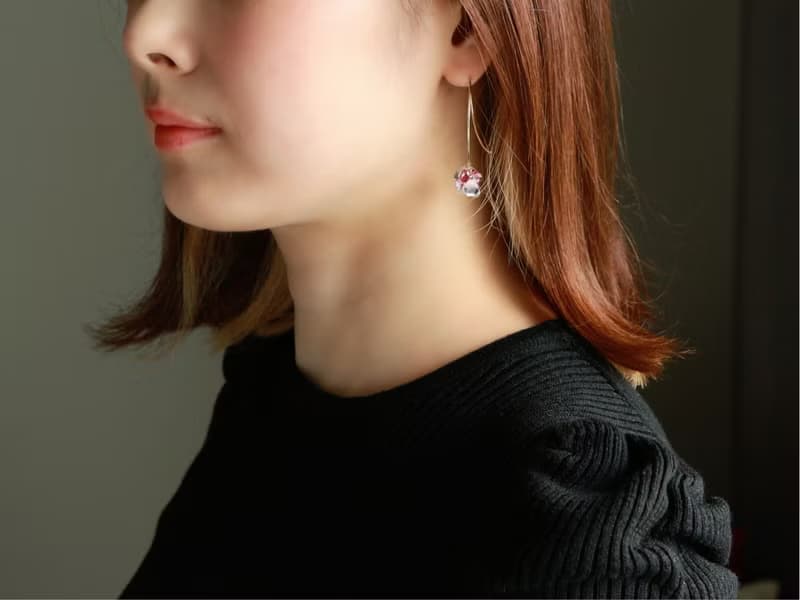 14kgf-pink chilly tears pierced earrings & short necklace(ajustable chain)