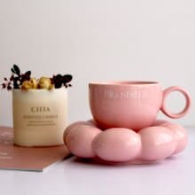 【北歐簡約字母系列】花朵陶瓷咖啡杯碟套裝 可愛杯子 女朋友禮物