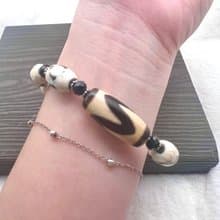 覺護-小年份手工虎牙雞骨白鈣化三眼天珠手串/剛強/清淨/醒覺