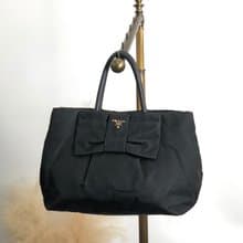 【 日本直送　名牌中古包 】PRADA プラダ ハンドバッグ ブラック ロゴ ナイロン vintage ヴィンテージ オールド embxsx