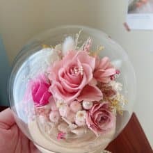 粉紅派對玻璃鐘罩 永生花 玫瑰 粉色 禮物 聖誕禮物 擺