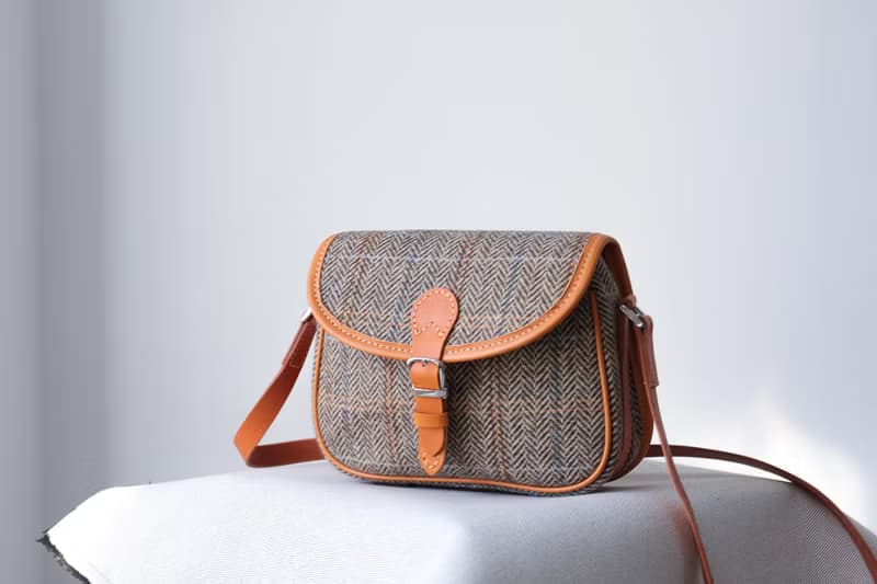 【羊毛拼皮馬鞍包】Harris Tweed 暖到心坎秋冬女士包包斜挎包