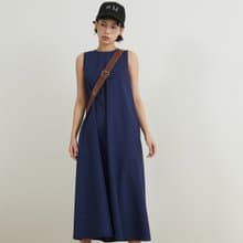 リネンミックスAライン背中開きノースリーブワンピース