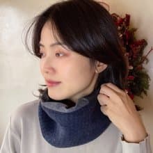 大灰黑格與藍黑條紋 抽繩刷毛小圍脖 圍巾