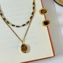 秋冬新款 天然虎眼石項鍊 耳環 鎖骨鏈疊戴 內在力量與守護