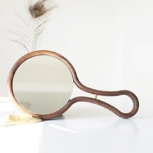 女友禮物 手持化妝鏡 實木手柄美容鏡 胡桃木